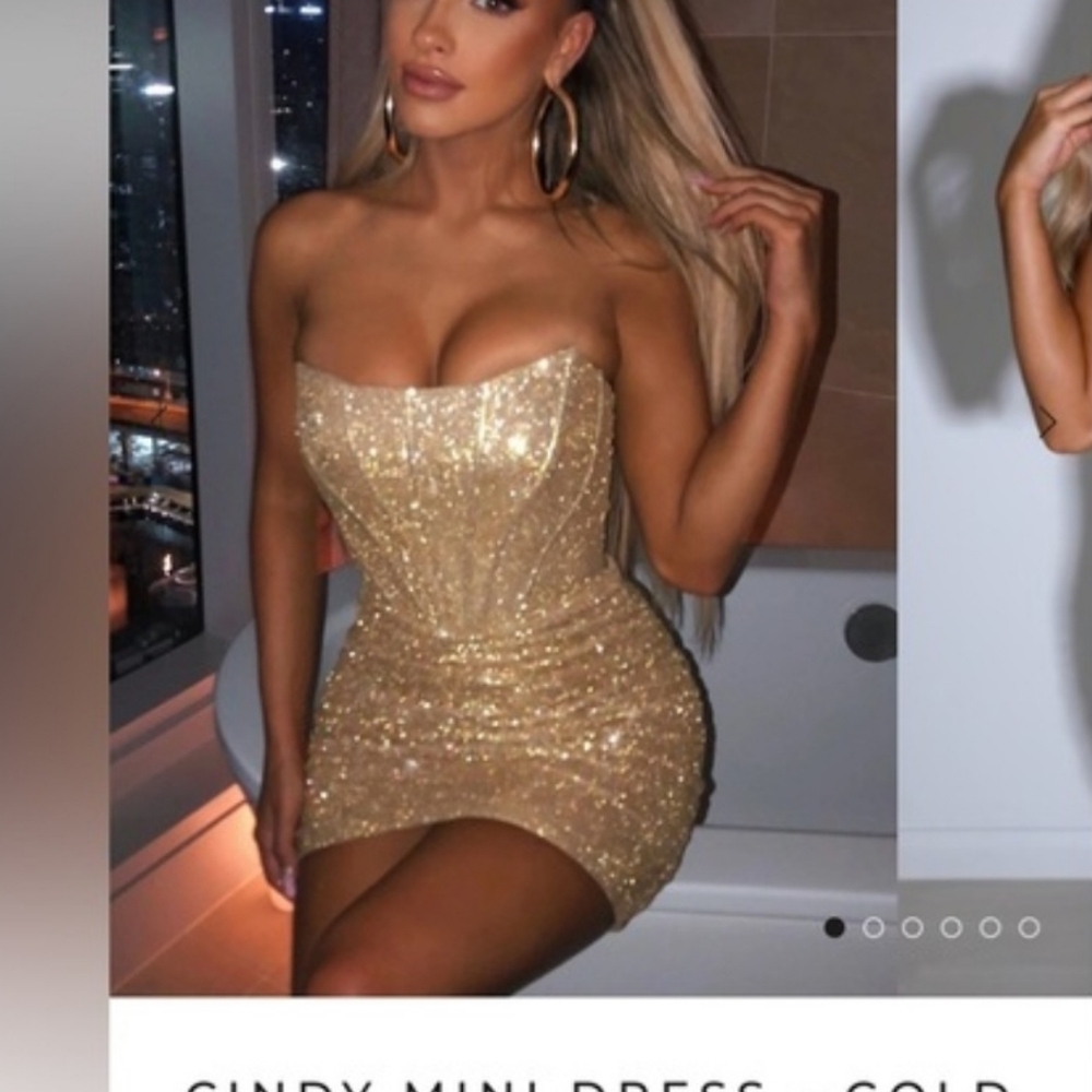 Cindy Mini Dress - Gold Glitter